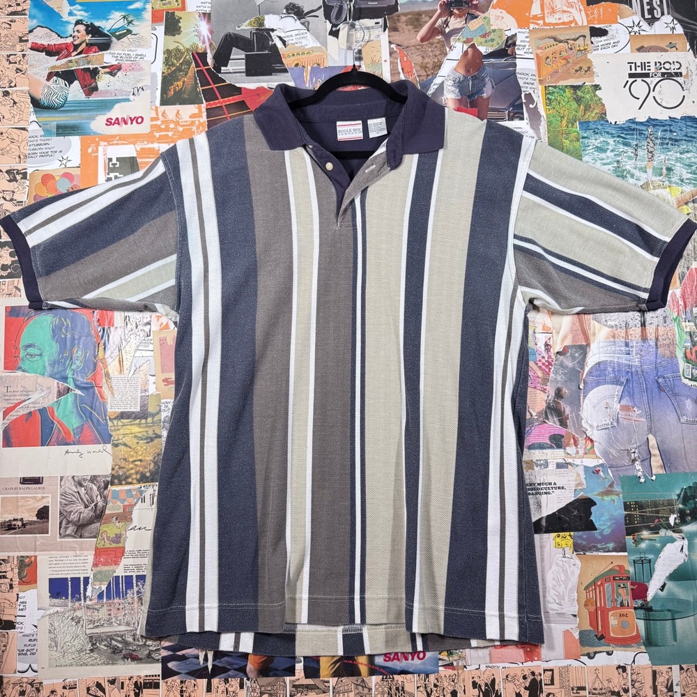 Vintage Bugle Boy Company Mens XL‎ Polo Shirt Striped Short Sleeve Casual Top